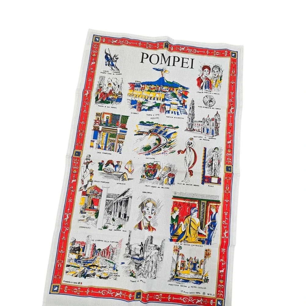 Vintage Pompeii Scene Woven Kitchen Tea Towel 100%‎ Pure Cotton Made in Italy